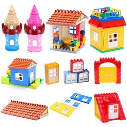 Large Particles Assembling Accessories Set Big Building Blocks DIY Toys Creativity Compatible with Duplo Roof House Building Y1130