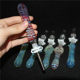 20pcs Mini Nectar Kit hookah 10mm 14mm Nector Dab Straw Oil Rigs Micro NC Set Glass Water Pipe Titanium Tip silicone bong