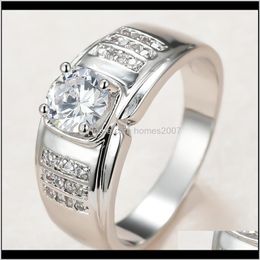 Jewelryluxury Round Zircon Engagement Ring Dainty Male Female White Crystal Stone Charm Sier Colour Thin Wedding Rings For Women Drop Delivery