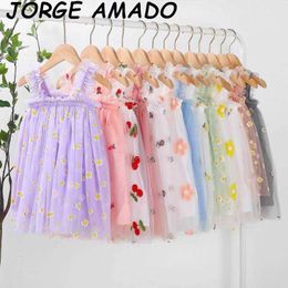 Baby Girls Dress Fluffy Tulle Suspender Children Embroidery Summer Princess Toddler es E03 210610