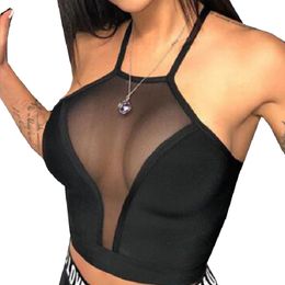 Sexy mesh crop top Summer Women Casual Tank Top Vest Blouse SleevelSport Crop Tops Shirt See-through Transparent Crop Top X0507