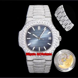 TWF Top Quality Watches 40MM Nautilus Full Iced Out Custom Diamonds Set 5711 Cal.324 Automatic Mens Watch Blue Dial Diamond Steel Bracelet Gents Sports Wristwatches