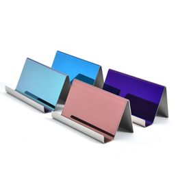 4色のステンレス鋼の名刺ホルダー名のカード表示スタンドラックデスクトップテーブルの装飾5461 Q2