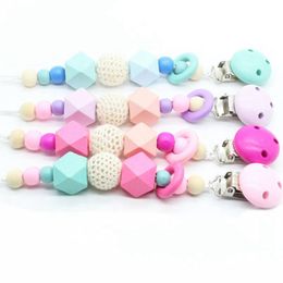 4 Colors Baby Clip Chain Holder Wood Beaded Pacifier Soother Holder Clip Nipple Teether Dummy Strap Chain CYZ3128