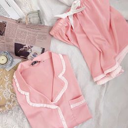 Pyjamas Sets Pyjamas Women Satin Ruffled Nightwear Drawstring Vintage Sleepwear For Girl Sexy Lingerie Pink Adult Onesie Dormir Q0706