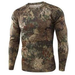 Summer Quick-drying Camouflage T-shirts Breathable Long-sleeved Military Clothes Outdoor Hunting Hiking Camping Climbing Shirts 210716