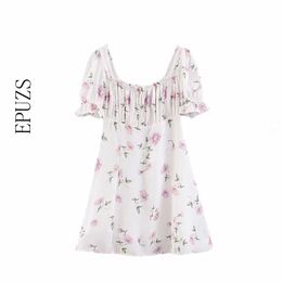 vintage boho white floral dress elegant women party beach sexy short sleeve ladies es Summer vestidos 210521