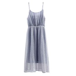 PERHAPS U Dot White Strap Sleeveless Slash Neck Midi Dress Chiffon A Line Summer D0532 210529