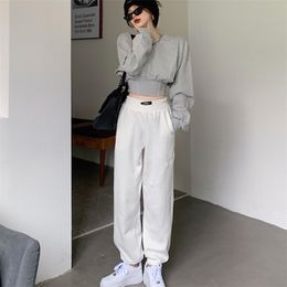 Spring Casual Tracksuits Women 2 Piece Set Long Sleeve Crop Top + High Waist Harem Pants Suits Sets Loose Trousers 210514
