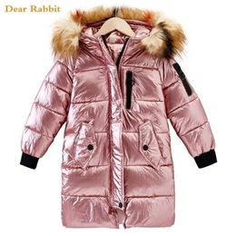 -30 Children Winter jacket Clothes Girl Warm waterproof Coat Hooded long down cotton Coats For Kids Outerwear parka clothing 211027