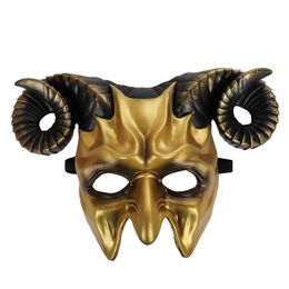 Halloween Mardi Gras Party Horror Half Face Mask for Adult Men & Women Cosplay Ox Horn Masks Masquerade Ball Props WHDB21734A