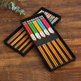Chopsticks 5 Pairs Bamboo Reusable Japanese Style Chopstick Gift Sets Classic Chinese Chop Sticks Tableware For Eating Cooking