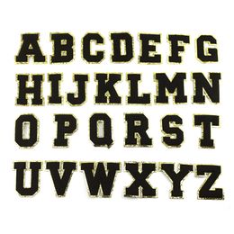 Letras pretas com glitter ouro chenille tecido manchas toalha bordado arco-íris gritrão de ferro do alfabeto na roupa de adesivo Roupa diy linda bolsa emblema