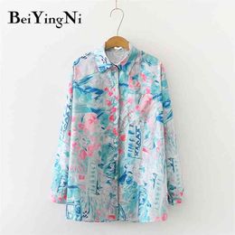 Oversized Shirts Womens Tops Printed Vintage Casual Blouses Female Buttons Summer Blusas Chic BF Blouse Clothes Camisa 210506