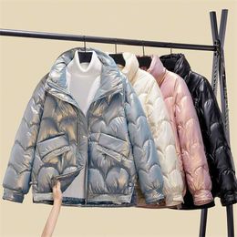 Bright Cotton Puffer Jacket Women's Short Winter Korean Loose Parkas Coat Bubble 211018