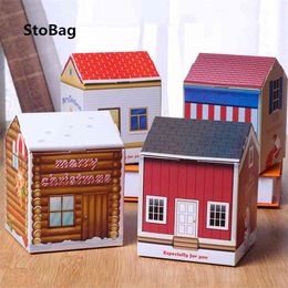 StoBag 20pcs Christmas Event & Party Candy Chocolate Cookie Food Package Boxs Supplies Cake Decoratng Handmade Paper Gift Box 210326