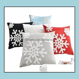 Bedding Supplies Textiles & Garden 45*45Cm Pillow Case Square Christmas Car Sofa Cushion Er 3D Snowflake Towel Embroidery Xmas Home Decorati