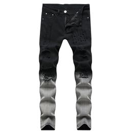 Pantalon de taille plus masculin de mode maigre maigre patch étirement slim slim ajustement denim jean jeans wear peinture éclaboussure jean