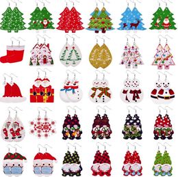 Christmas Stocking Snowflakes PU Faux Leather Teardrop Drop Dangle Earrings for Women Fashion Jewelry Gifts GC530