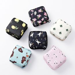 Mini Oxford Cloth Women Storage Cosnetic Bag Cartoon Travel Toiletry Organise MakeUp Case Girl Student Sanitary Pad Pouch Cosmetic Bags & Ca