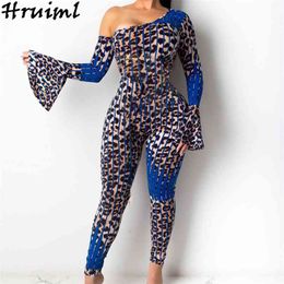 outfit women club outfits rompers womens jumpsuit fashion shoulder flare sleeve leopard print patchwork sexy 210513