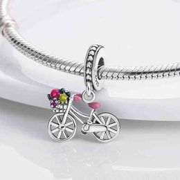 -Plata Charms von Ley 925 Neues Fit Original Pandora Armband Halskette Blumenfahrrad Silber Anhänger Charms Perlen Frauen Fein Schmuck