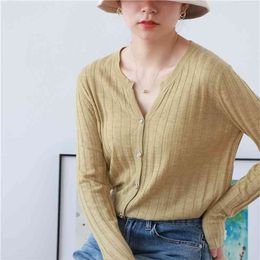 Soft Comfortable Button Wool Knitted Cardigan Women Autumn V Neck Oversized Pit Stripe Thinner Sweater Top 210520