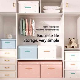 Style Foldable With lid Clothes Storage Box Home storage bin Folding Boxes Kids Toys Fabric Organiser 210922
