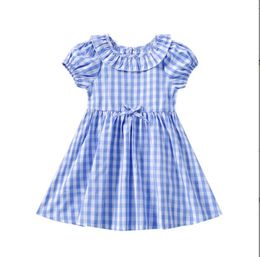 Gitter Schleife Kurzarm Baby Mädchen Kleidung Kleid Kinder Sommer Freizeitkleidung süße Röcke