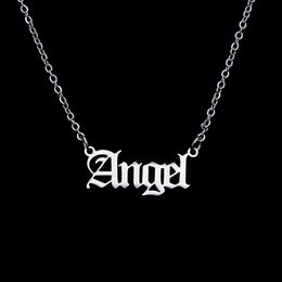 10PCS Old English Letter Word Angel Necklaces Stainless Steel Initial Alphabet Name Logo Pendant Charm Chain Minimalist Collar Choker Jewelry for Women Party