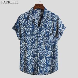 Blue Hawaiian Beach Shirt for Men Summer Short Sleeve Tropical Aloha Shirts Mens Casual Button Down Vacation Clothing 210522