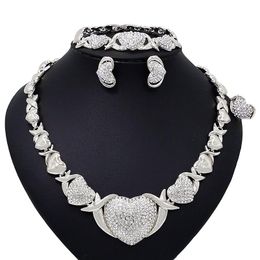 Yulaili Classic Silver Color Heart Design XO Crystal Rhinestone Necklace Jewelry For Women Party Anniversary Gifts Chokers