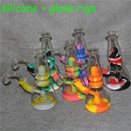 7.5''Smoking hookahs Glass Water Pipes bong unique Tobacco kits dab rig silicone bongs with quartz banger