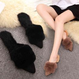 Flip Flops Women Shoes 2021 New Winter Shallow Flats Short Plush Slides Sexy Fur Warm Boots DrFashion Slippers mujer Zapatos Y1206