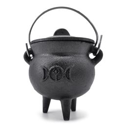 Cast Iron Cauldron with Lid Handle Witch Pot Incense Burning for Spells Smudging Ritual Blessings Candle Holder 211108