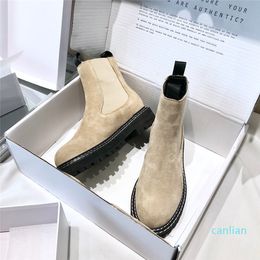 Женщина классическая дизайн -сапоги Proenza Италия эластичная панельная панель Кромкая подошва Schouler Boots Beige Sude совершенно новые обувь