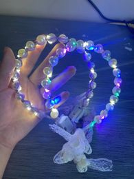 Online Celebrity Colorful Luminous Flashing Third Color LED Christmas Party Pearl Hairband Fairy Lace Ribbon Headdress Headband