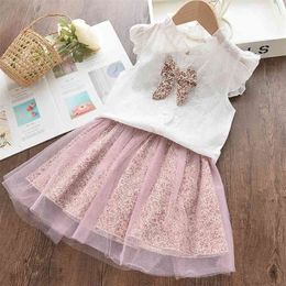 Bear Leader Kids Girl Clothing Set New Summer College Style Suits T-shirt and Skirt 2Pcs Sets Girls Casual Children Clothing 210326