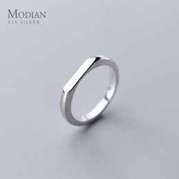 925 Sterling Silver Geometric Cut Line Ring for Women Gift Fashion Minimalist Fine Jewellery Accessories 210707
