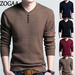 Fashion Spring and Autumn Sweaters Men Solid Color V-Neck Long Sleeve Pullover Sweater Casual Knitted Clothing Mens Sweaters Y0907