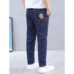 Fat Boys Jeans Fashion Big Boy Solid Colour Denim Pants Autumn Spring Children Clothing Cotton Loose Elastic for Kids 210622