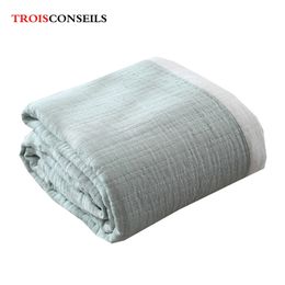 100% Cotton Muslin Blanket 4 Layers Bed Cover s for Beds Sofa Bedspread Travel Soft Throw Home Textile 211122