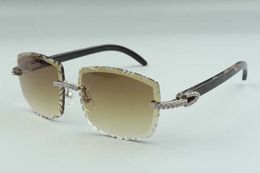 2021 designers sunglasses 3524023 medium diamonds cuts lens natural black textrued buffalo horn temples glasses, size: 58-18-140mm