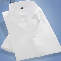 Mens Slim Fit Short Sleeve Dress Shirts Brand Men Work Casual Business Formal Wear Office Working Shirt 5XL White Shirt 210522