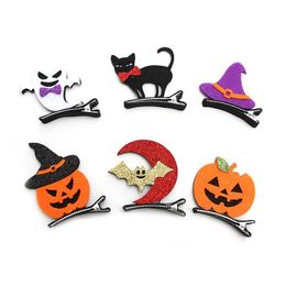 Halloween Hair Clips Baby Girl Alligator Hairclips Pumpkin Hairgrips Girls Dance Party Barrettes Fashion Accessories Ghost Witch Hat Cat DW4366