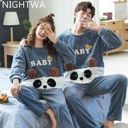 NIGHTWA Winter Couples Pajamas Set Cute Animal Flannel For Women pijamas Men Plush Sleepwear Pyjamas Suit Home Clothing sleep 210809