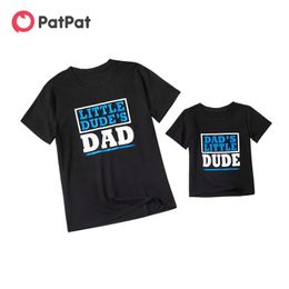 Summer Letter Print Black T-shirts for Daddy and Me 210528