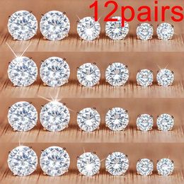 6/12 Pairs Classic Fashion Colour CZ Element Stud Earrings for Women Crystal Zircon Studs Earring Mens Jewellery Wholesale