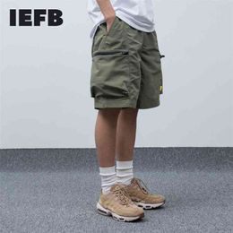 IEFB /men's wear summer casual overalls loose big size Colour block patchwork zipper pocket trousers men's shorts 9Y1079 210720