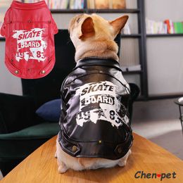 Small Medium Dog Clothes Leather Jacket Coat with Rivet for French Bulldog Poodle Pet Clothes Puppy Fashion Jacket 211007